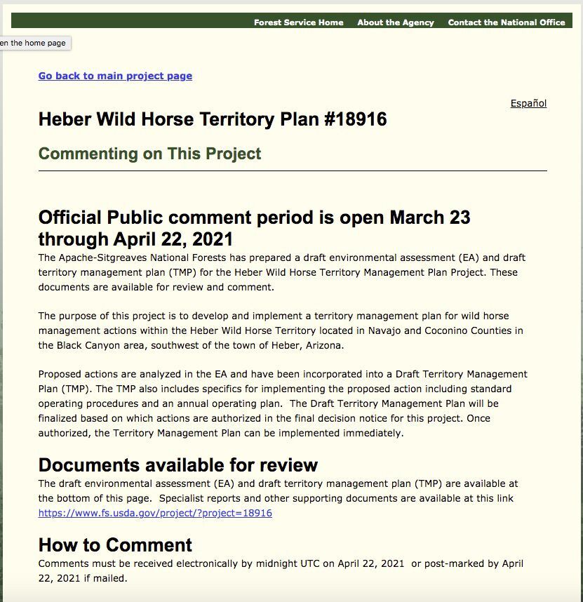 USFS website to submit comments